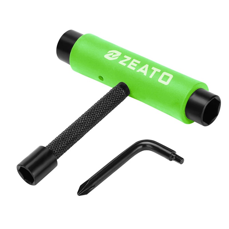 Zeato [Upgrade Version] All-In-One Skate Tools Multi-function Portable Skateboard T Tool Accessory with T-type Allen Key and L-type Phillips Head Wrench Screwdriver - Green - Image 1